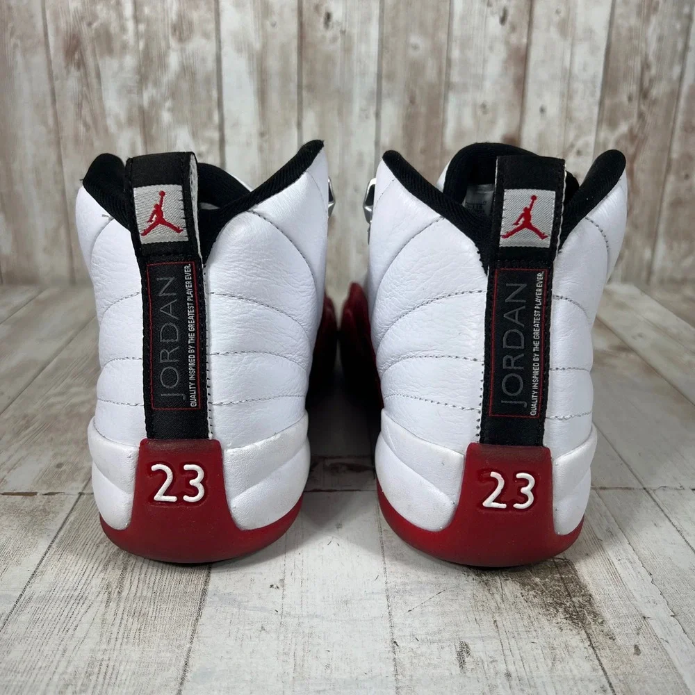 Jordan 12 Retro Cherry White Red Black Kids Sneakers 153265-116 Size 5.5Y